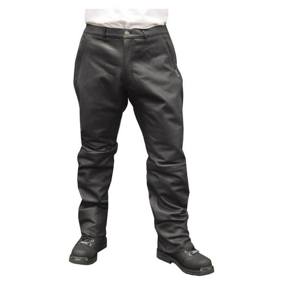Redline Men's Black Side Zip Pockets Leather Motorcycle Lined Pants M-1550 (28)