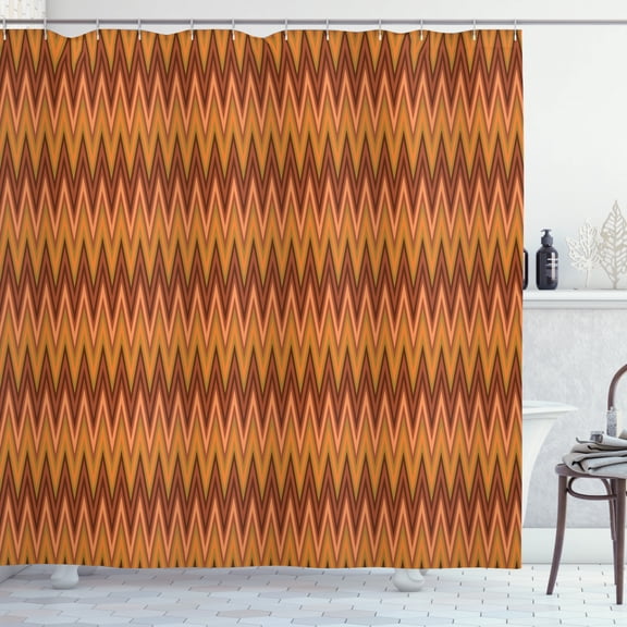 Chevron Shower Curtain, Earth Toned Geometric Zigzags Lines Pattern Modern Composition Brown Color Palette, Fabric Bathroom Set with Hooks, 69W X 75L Inches Long, Multicolor, by Ambesonne
