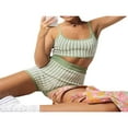 thumbnail image 4 of Women Summer 2Pcs Tracksuit Houndstooth Spaghetti Straps Cropped Tank Tops and Elastic Waist Shorts Set Black M, 4 of 8