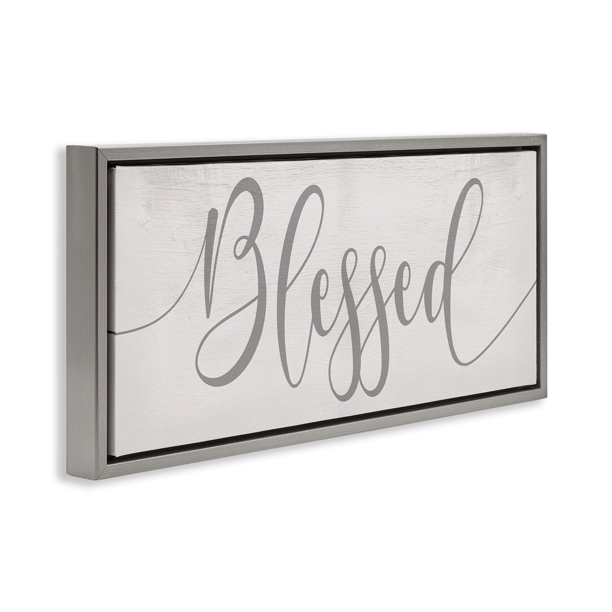 Stupell Industries Soft Grey Blessed Typography Religious Painting Gray Floater Framed Canvas Art Print Wall Art, 25 x 11