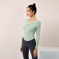 thumbnail image 5 of Women's Sports Fitness Yoga Long Sleeves Top With Chest Pad Sexy Hollow Tight Fitness Clothes Running Sports Top Casual Shirt, 5 of 9