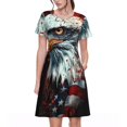 thumbnail image 1 of Fotbe Robe Motif Aigle Chauve USA Décontractée Mode Femme Manches Courtes Robe Maxi Robe T-Shirt Rayée Longue à Blocs de Couleur, 1 of 6