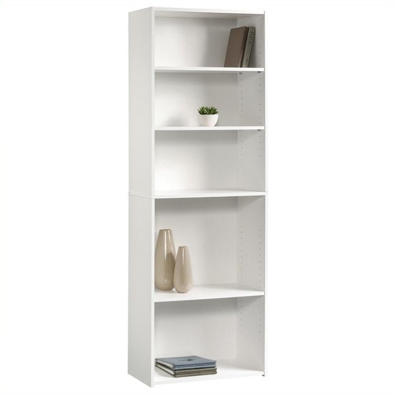 Sauder Beginnings Engineered Wood 5, Thin White Bookcase With Doors