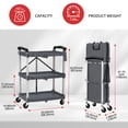 thumbnail image 2 of 3 Tier Foldable Utility Cart with Lockable Wheels, 23x15x33 Inch Portable Storage Cart for Kitchen Office Warehouse, Dark Grey or Black Red, 2 of 7