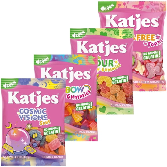 Katjes Vegan Gummy Candy Variety Pack, No Artificial Dyes, Gelatin Free, 4 Count
