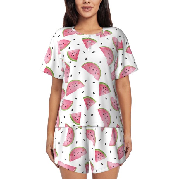 Fotbe Watermelon Conjunto de Pijama Estampado para Mujer, 2 Piezas, Ropa de Dormir con Camiseta de Manga Corta y Shorts Suaves-Large