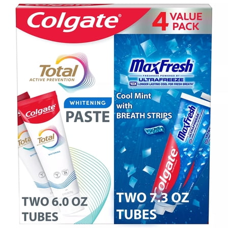 Colgate Total Whitening   Maxfresh Toothpaste, 4 Count (26.6 Ounce Total)