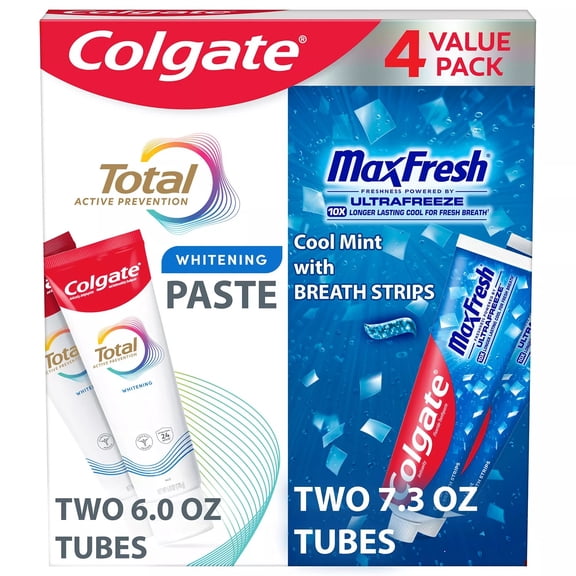 Colgate Total Whitening   Maxfresh Toothpaste, 4 Count (26.6 Ounce Total)