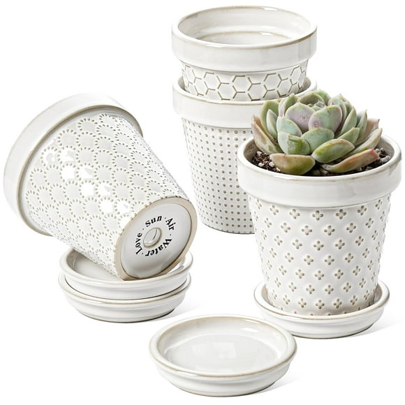 LE TAUCI Pots de Plantes, Pots de Plantes Succulentes de 4 Pouces pour l'Intérieur, Petits Pots de Fleurs en Céramique avec Drainage et Soucoupes, Jolie Jardinière Décorative pour Mini C