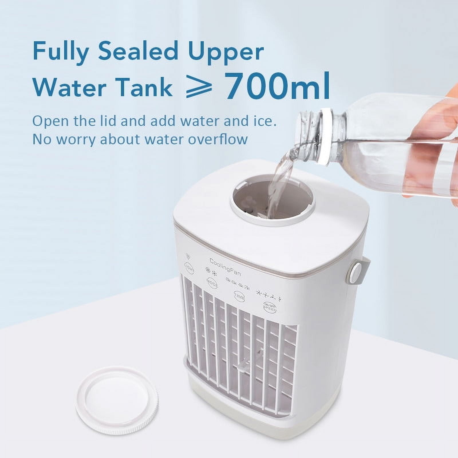 HailiCare Mini Portable Air Conditioner, 6-in-1 Evaporative Coolers with Mist Sprayer Function,Air Cooler with 4 Speeds and 7 Color LED Light for Home Bedroom Office