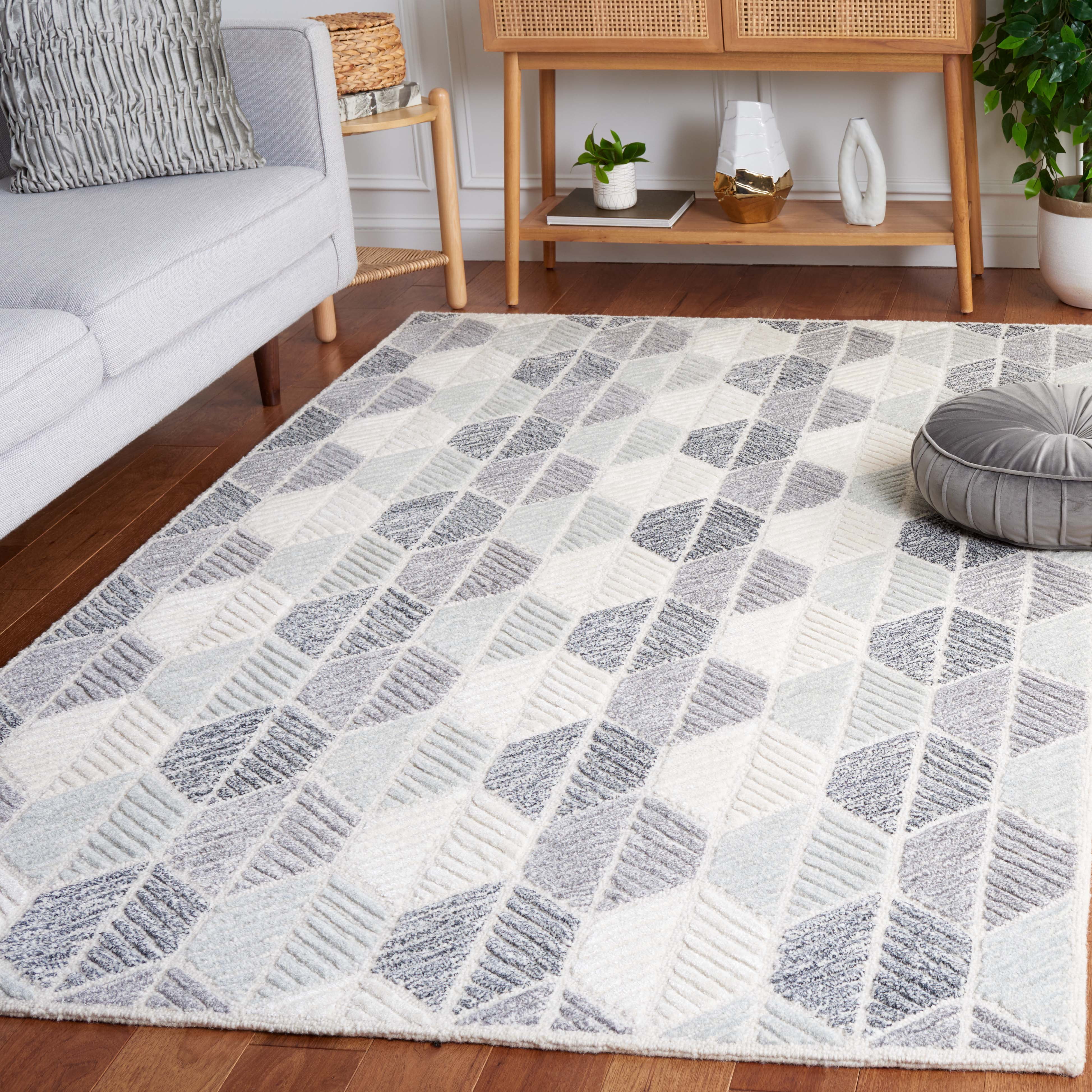 SAFAVIEH Ebony Abigail Geometric Area Rug, Grey/Ivory, 4' x 6'
