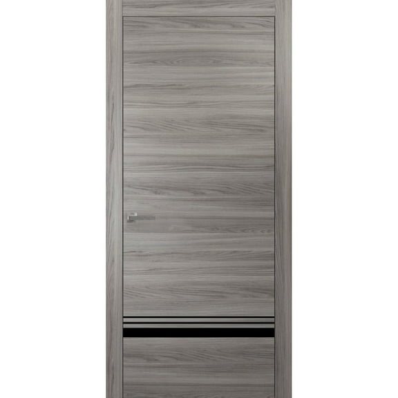 Modern Solid Interior Pre-Hung Door with Handle | Planum 0012 Ginger Ash | Single Regural Panel Frame Trims | Bathroom Bedroom Sturdy Doors-18" x 84"