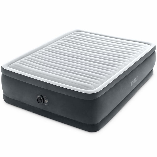 Intex 64413ED Comfort colchón de Aire Elevado de Felpa Dura-Beam con Bomba eléctrica Interna, Altura de la Cama de 18 Pulgadas, Queen