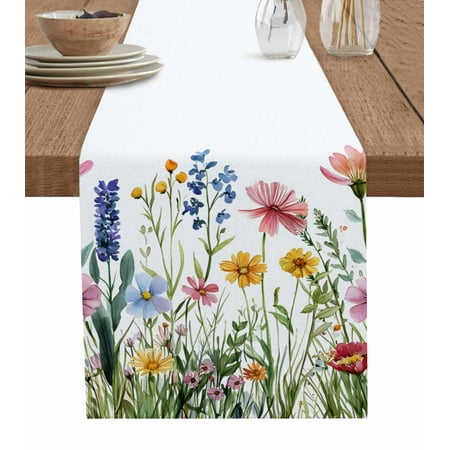 

Table Runner Dresser Scarf 13 x 48 Inch Spring Floral Pink Yellow Wildflower Plant Botanical Table Runners Non-Slip Heat Kitchen Dining Table Decor for Indoor Outdoor Home Party Decoration