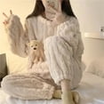 thumbnail image 3 of Pijamas de franela de otoño e invierno para mujer, manga larga, grueso, cálido, polar coral, conjunto de ropa para el hogar con forma de oso de galleta, 3 of 4