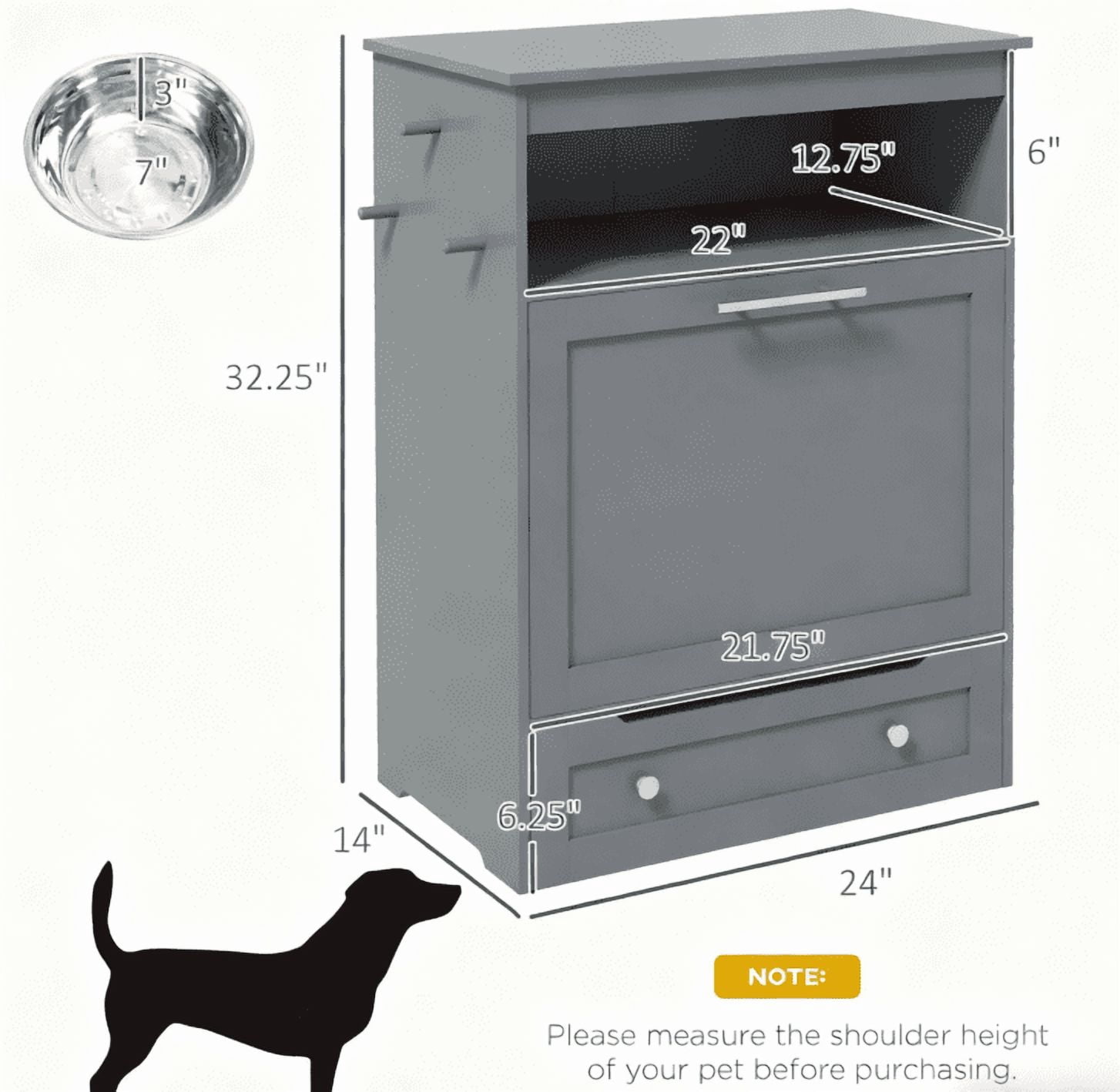 Orthopedic Dog Bed, Pet Feeder Station Storage Cabinet, with Dog Raised Bowls, Gray, Gray Dog Bed,Wood Cat Bed, Pet Supplies Pet Beds & Furniture