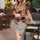 thumbnail image 3 of Fotbe Coffee Beans Chocolate Splash Vestido Largo de Moda para Mujer, Vestido Tipo Camiseta con Manga Corta y Estilo Casual a Rayas y Bloques de Color, 3 of 6