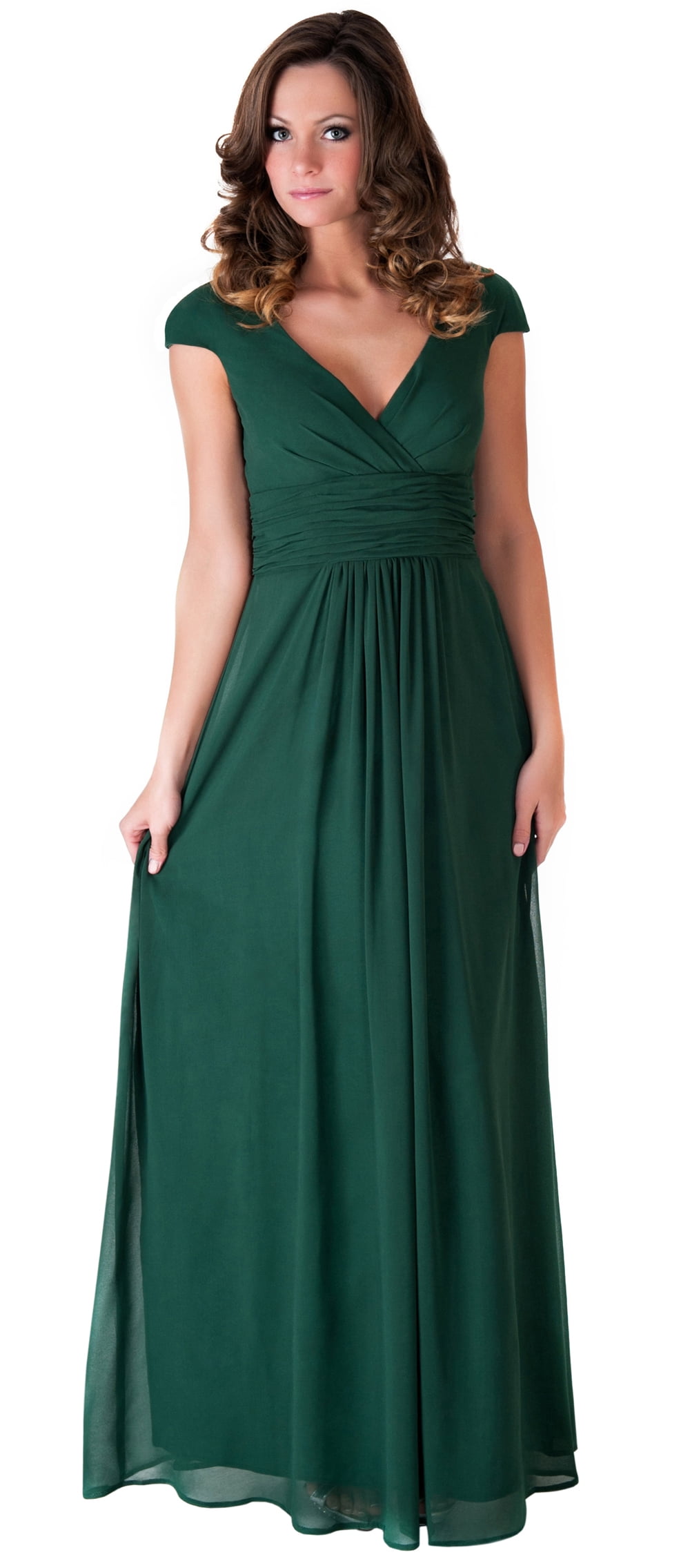Faship Womens V-Neck Evening Gown Formal Dress Hunter Green - L,Hunter ...