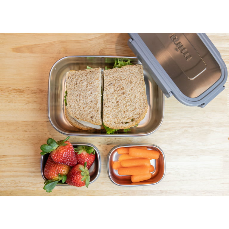MIRA 20oz Stainless Steel Lunch Container with Two 6oz Snack Containers,  Locking Lids, Frost 