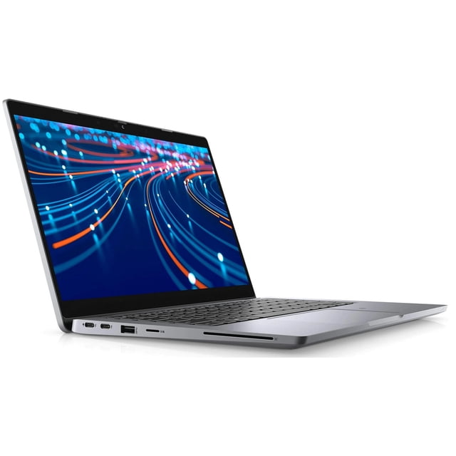 laptop dell latitude 5320 13.3" fhd intel core i5 - 256gb ssd - 16gb ram windows 11 pro laptop empresarial Vista 3/4 frontal de la Dell Latitude 5320 gris con pantalla FHD 13.3" encendida, teclado de isla retroiluminado, lector de huellas junto al touchpad, chasis delgado y puertos laterales visibles; adecuada para trabajo administrativo y como computadora empresarial portátil, y a menudo usada para presentaciones móviles por su tamaño compacto.