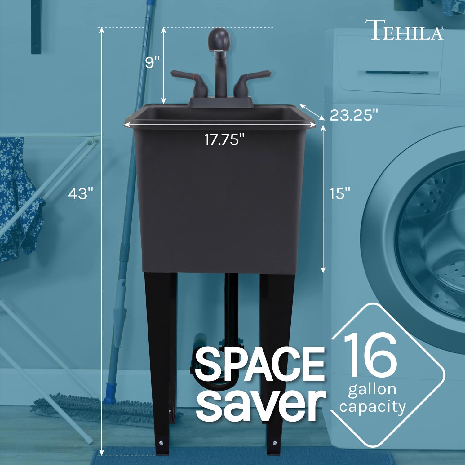 STZ 040 Black Thermoplastic 16gal Freestanding Utility Sink
