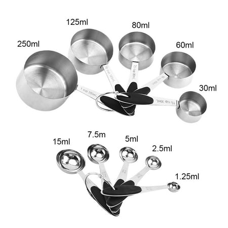 

10pcs Portable Measuring Cups Spoons Set Stainless Steel With Silicon Handles
