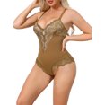 thumbnail image 4 of INSPIRE CHIC Lace Shapewear Bodysuit for Women V Neck Push Up Camisole Shapewear Tummy Control Thong Leotard 3XL Coffee, 4 of 5