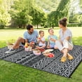 thumbnail image 3 of HOMERRY Geometric Outdoor Rug Straw Plastic Area Rug for Balcony Pool RV Waterproof Reversible Carpet, Black/White, 9'x 12', 3 of 6