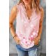 thumbnail image 1 of ABPHQTO Camiseta sin mangas con cuello en V y encaje con estampado de flor de cerezo rosa para mujer, 1 of 5