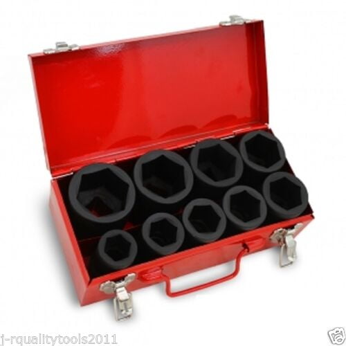 10pc 1" Drive Standard SAE AIR IMPACT SOCKET SET with CASE and BUDD CR-MO wrench 