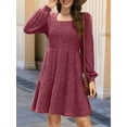 thumbnail image 4 of Womens Square Neck Long Sleeve Fall Dresses Casual Babydoll Sweater Dress Rouge XL, 4 of 8
