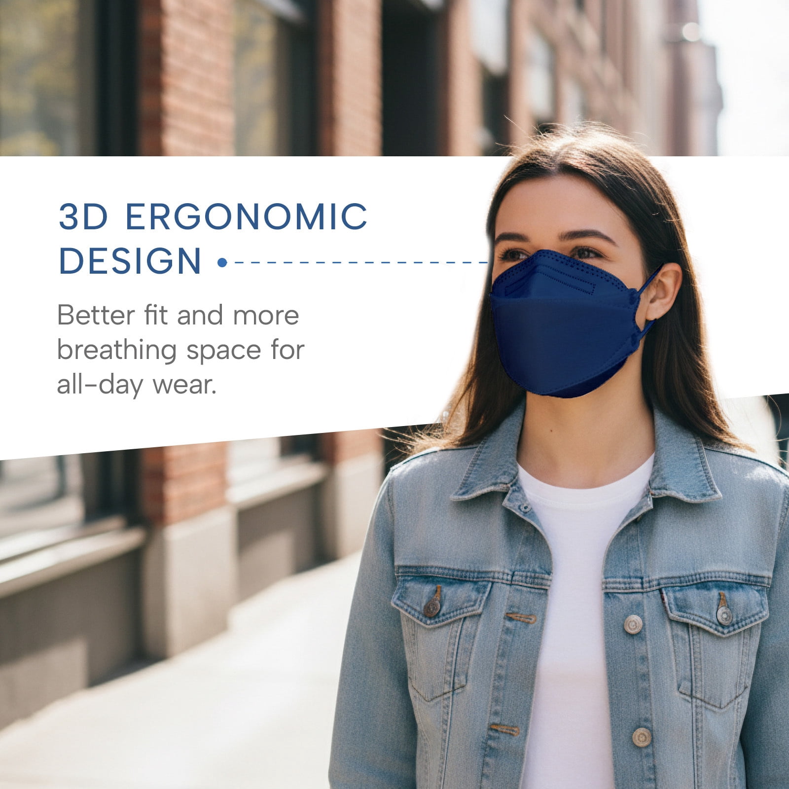 WellBefore Welcome Series KN95 3D Face Mask, Denim, Regular, Pack of 50