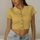 thumbnail image 2 of Mujeres Casual Turndown Collar Botones Manga corta Sólido Pullover Blusa Camiseta Tops Sueltos OAVQHLG3B Store lin121212, 2 of 4