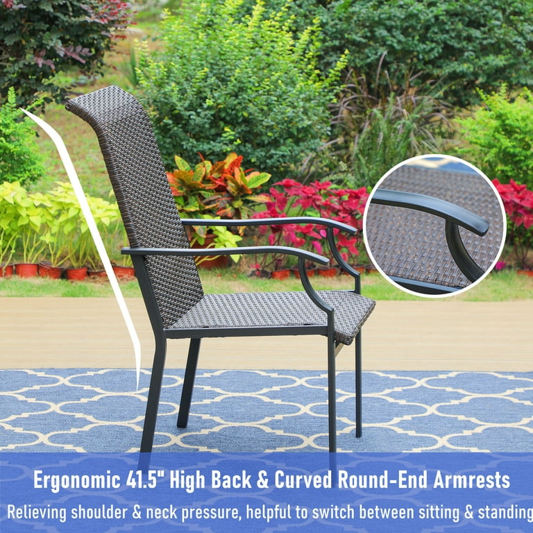 MF Studio 2 Pieces Outdoor Patio High Back Wicker Dining Chairs