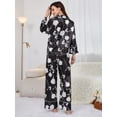 thumbnail image 2 of Pijamas Negro para Mujer Estampado Manga Larga Dos Piezas Pijama Casual, 2 of 7