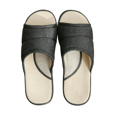 

UlikTree House Slippers for Men Open Foot Massage Toe Cotton Flax