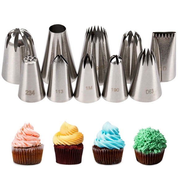 Set of 30, Cake Decorating Icing Piping Tip Set, 10 X-large Decorating Tips Stainless Steel Plus 20 Disposable Pastry Bags