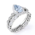 thumbnail image 4 of JeenMata Art Deco 1.5 carat Bezel Set Pear Shaped Created Aquamarine Wedding Set in 18k White Gold over Silver, 4 of 6