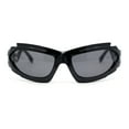 thumbnail image 2 of Mens Unique Elabroate Futuristic Wrap Around Sport Plastic Sunglasses All Black, 2 of 4