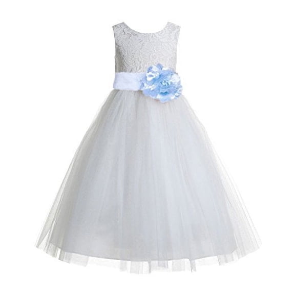 Ekidsbridal Ivory Floral Lace Heart Cutout Formal Flower Girl Dress Pretty Princess Wedding Tulle Mini Bridal Gown 172T 14