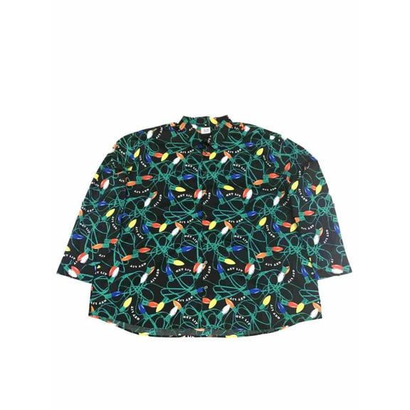 Mens Black Get Lit Christmas Holiday Lights Long Sleeve Button Shirt 3X-Large