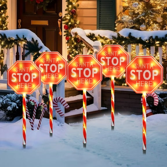 Christmas Stop Solar Light-LED Solar Stake Light,Solar Santa Stop Here Sign Waterproof Landscape Lighting for Christmas Yard