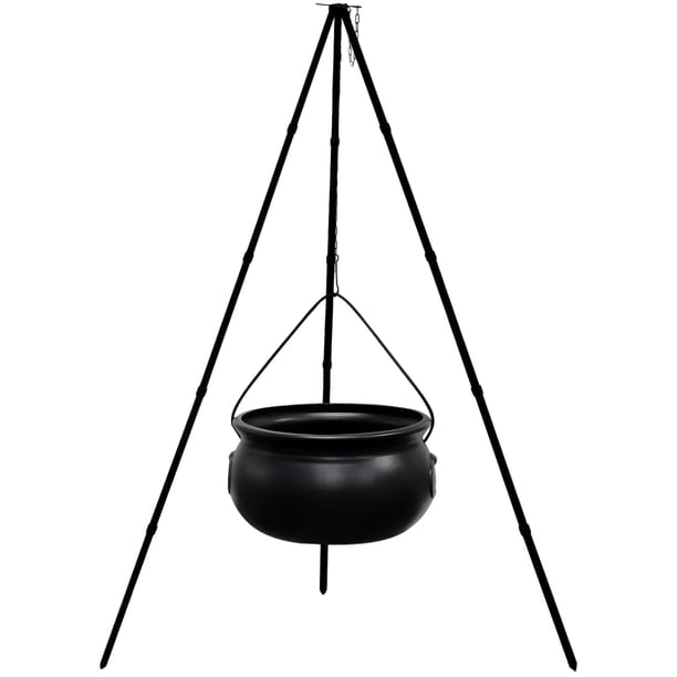 Halloween!Caldero de bruja, cubo de caramelo negro con asa y luces, caldero de bruja grande en trípode, soporte para dulces de Halloween, cubo de plástico para dulces