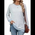 thumbnail image 3 of Camisa Informal de Larga A Rayas para Mujer, , con Cuello Redondo, Ajustada, Holgada, Básica Gris y M, 3 of 10