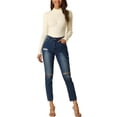 thumbnail image 2 of Suéter casual de manga larga con cuello alto y fruncido en la parte delantera para mujer Inspire Chic, talla XL, color blanco, 2 of 6