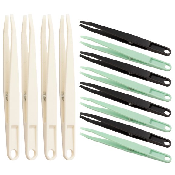 ETEREAUTY Precision Tweezers Set with Non- ABS Handles, Assorted Colors, 12 Pieces for Jewelry Making and Crafting
