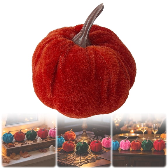 FXMLRLK 1PC Fall Pumpkin for Indoor Autume Thanksgiving Home Decor | Artificial Small Flocked Foam Faux Pumpkin, for Harvest Farmhouse Halloween Holiday Party Tray Decorations, 2.76inch Orange