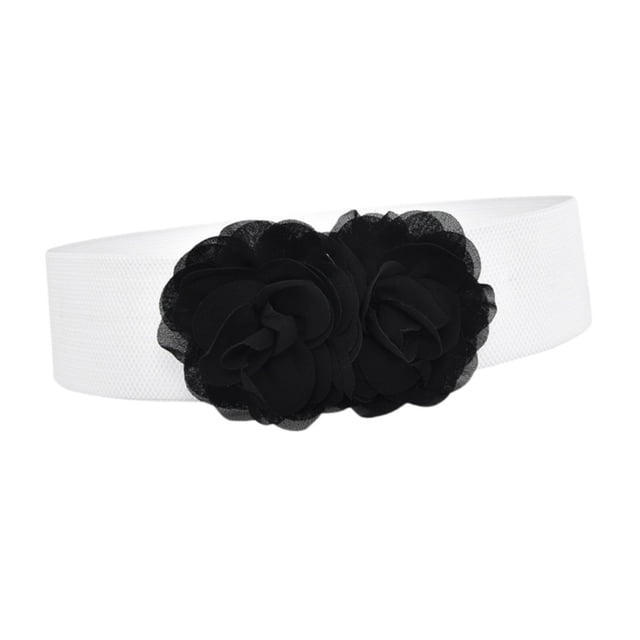 Cinturón elástico ancho para mujer, cinturón elástico, cinturón de corsé grueso, cinturón de moda Flor negra