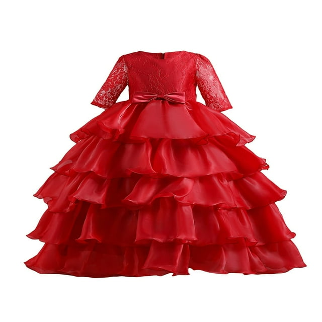 Robe de Jeune Fille Princesse Dentelle Florale Décor Multi-Couche Volant Tutu Robes