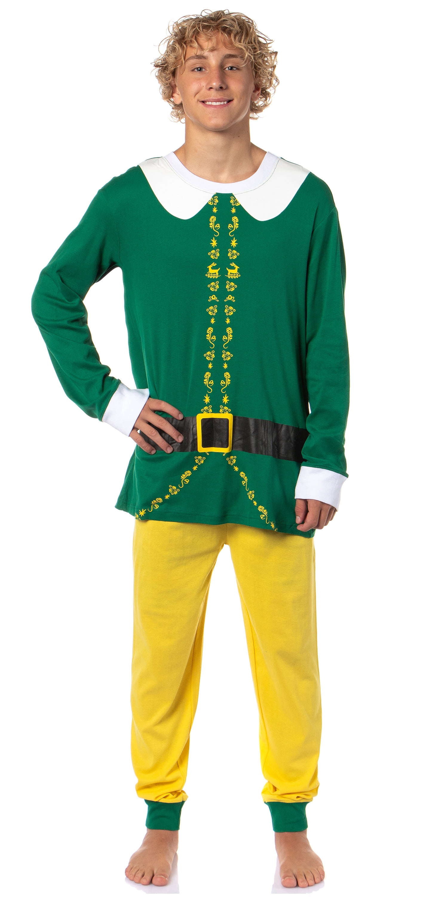 Elf Holiday Classic Movie Men's Buddy The Elf Tight Fit Long Sleeve Long Pant Loungewear Sleep Pajama Set
